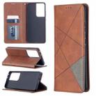 For Samsung Galaxy S21 Ultra 5G Rhombus Texture Horizontal Flip Magnetic Leather Case with Holder & Card Slots(Brown) - 1