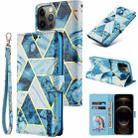 For iPhone 12 / 12 Pro Marble Bronzing Stitching Horizontal Flip PU Leather Case with Holder & Card Slots & Wallet & Photo Frame(Blue) - 1