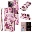 For iPhone 12 / 12 Pro Marble Bronzing Stitching Horizontal Flip PU Leather Case with Holder & Card Slots & Wallet & Photo Frame(Purple) - 1