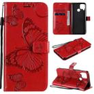 For OPPO Realme C15 3D Butterflies Embossing Pattern Horizontal Flip Leather Case with Holder & Card Slot & Wallet & Lanyard(Red) - 1