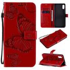 For Xiaomi Redmi 9A 3D Butterflies Embossing Pattern Horizontal Flip Leather Case with Holder & Card Slot & Wallet(Red) - 1