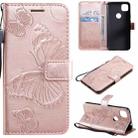 For Google Pixel 4A 3D Butterflies Embossing Pattern Horizontal Flip Leather Case with Holder & Card Slot & Wallet & Lanyard(Rose Gold) - 1