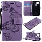 For Google Pixel 5 3D Butterflies Embossing Pattern Horizontal Flip Leather Case with Holder & Card Slot & Wallet & Lanyard(Purple) - 1