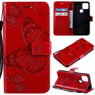 For Google Pixel 5 3D Butterflies Embossing Pattern Horizontal Flip Leather Case with Holder & Card Slot & Wallet & Lanyard(Red) - 1