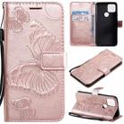 For Google Pixel 5 3D Butterflies Embossing Pattern Horizontal Flip Leather Case with Holder & Card Slot & Wallet & Lanyard(Rose Gold) - 1
