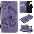 For Google Pixel 4A 5G 3D Butterflies Embossing Pattern Horizontal Flip Leather Case with Holder & Card Slot & Wallet & Lanyard(Purple) - 1