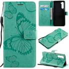 For OnePlus Nord 3D Butterflies Embossing Pattern Horizontal Flip Leather Case with Holder & Card Slot & Wallet & Lanyard(Green) - 1