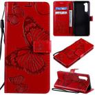 For OnePlus Nord 3D Butterflies Embossing Pattern Horizontal Flip Leather Case with Holder & Card Slot & Wallet & Lanyard(Red) - 1