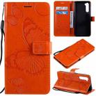 For OnePlus Nord 3D Butterflies Embossing Pattern Horizontal Flip Leather Case with Holder & Card Slot & Wallet & Lanyard(Orange) - 1