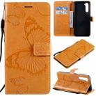 For OnePlus Nord 3D Butterflies Embossing Pattern Horizontal Flip Leather Case with Holder & Card Slot & Wallet & Lanyard(Yellow) - 1