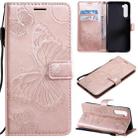 For OnePlus Nord 3D Butterflies Embossing Pattern Horizontal Flip Leather Case with Holder & Card Slot & Wallet & Lanyard(Rose Gold) - 1