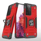 For Samsung Galaxy S21 Ultra 5G Magnetic Armor Shockproof TPU + PC Case with Metal Ring Holder(Red) - 1