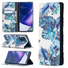 For Samsung Galaxy Note20 Ultra Colored Drawing Pattern Invisible Magnetic Horizontal Flip PU Leather Case with Holder & Card Slots & Wallet(Blue Leaves) - 1
