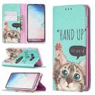 For Samsung Galaxy S10e Colored Drawing Pattern Invisible Magnetic Horizontal Flip PU Leather Case with Holder & Card Slots & Wallet(Cat) - 1