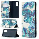 For Samsung Galaxy S20 FE Colored Drawing Pattern Invisible Magnetic Horizontal Flip PU Leather Case with Holder & Card Slots & Wallet(Blue Leaves) - 1