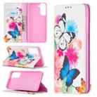For Samsung Galaxy S21 Colored Drawing Pattern Invisible Magnetic Flip Leather Case (Two Butterflies) - 1