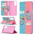 For Samsung Galaxy S21 Colored Drawing Pattern Invisible Magnetic Flip Leather Case (Elephants) - 1