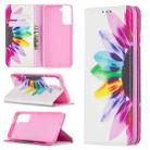 For Samsung Galaxy S21 Colored Drawing Pattern Invisible Magnetic Flip Leather Case (Sun Flower) - 1