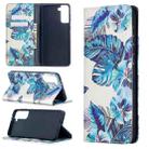 For Samsung Galaxy S21+ 5G Colored Drawing Pattern Invisible Magnetic Horizontal Flip PU Leather Case with Holder & Card Slots & Wallet(Blue Leaves) - 1