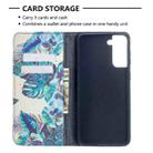 For Samsung Galaxy S21+ 5G Colored Drawing Pattern Invisible Magnetic Horizontal Flip PU Leather Case with Holder & Card Slots & Wallet(Blue Leaves) - 4
