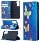 For Samsung Galaxy S21+ 5G Colored Drawing Pattern Invisible Magnetic Horizontal Flip PU Leather Case with Holder & Card Slots & Wallet(Gold Butterflies) - 1