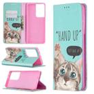For Samsung Galaxy S21 Ultra 5G Colored Drawing Pattern Invisible Magnetic Horizontal Flip PU Leather Case with Holder & Card Slots & Wallet(Cat) - 1