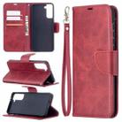 For Samsung Galaxy S21+ 5G Lambskin Texture Pure Color Horizontal Flip PU Leather Case with Holder & Card Slots & Wallet & Lanyard(Red) - 1