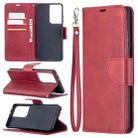 For Samsung Galaxy S21 Ultra 5G Lambskin Texture Pure Color Horizontal Flip PU Leather Case with Holder & Card Slots & Wallet & Lanyard(Red) - 1