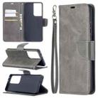 For Samsung Galaxy S21 Ultra 5G Lambskin Texture Pure Color Horizontal Flip PU Leather Case with Holder & Card Slots & Wallet & Lanyard(Grey) - 1