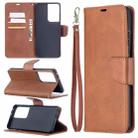 For Samsung Galaxy S21 Ultra 5G Lambskin Texture Pure Color Horizontal Flip PU Leather Case with Holder & Card Slots & Wallet & Lanyard(Brown) - 1