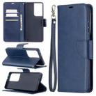 For Samsung Galaxy S21 Ultra 5G Lambskin Texture Pure Color Horizontal Flip PU Leather Case with Holder & Card Slots & Wallet & Lanyard(Blue) - 1