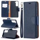 For Samsung Galaxy S21 5G Litchi Texture Pure Color Horizontal Flip Leather Case with Holder & Card Slots & Wallet & Lanyard(Dark Blue) - 1