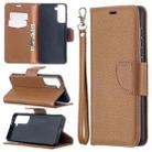 For Samsung Galaxy S21 5G Litchi Texture Pure Color Horizontal Flip Leather Case with Holder & Card Slots & Wallet & Lanyard(Brown) - 1