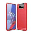 For Asus Zenfone 7 ZS670KS Brushed Texture Carbon Fiber TPU Case(Red) - 1