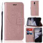 For Nokia 2.4 Wind Chime Owl Embossing Pattern Horizontal Flip Leather Case, with Holder & Card Slots & Wallet(Rose Gold) - 1