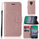 For Nokia 3.4 Wind Chime Owl Embossing Pattern Horizontal Flip Leather Case, with Holder & Card Slots & Wallet(Rose Gold) - 1