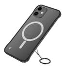 For iPhone 12 mini Frosted Soft Four-corner Shockproof Magsafe Case with Finger Ring Strap (Black) - 1