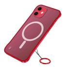 For iPhone 12 mini Frosted Soft Four-corner Shockproof Magsafe Case with Finger Ring Strap (Red) - 1