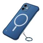 For iPhone 12 / 12 Pro Frosted Soft Four-corner Shockproof Magsafe Case with Finger Ring Strap(Blue) - 1