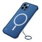 For iPhone 12 Pro Max Frosted Soft Four-corner Shockproof Magsafe Case with Finger Ring Strap(Blue) - 1