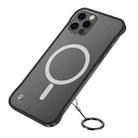 For iPhone 12 Pro Max Frosted Soft Four-corner Shockproof Magsafe Case with Finger Ring Strap(Black) - 1