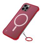 For iPhone 12 Pro Max Frosted Soft Four-corner Shockproof Magsafe Case with Finger Ring Strap(Red) - 1