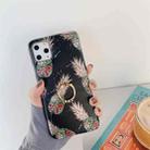 For iPhone iPhone 12 / 12 Pro Gilding Pineapple Pattern Soft TPU Protective Case with Ring Holder (Black) - 1