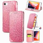 For iPhone SE 2022 / SE 2020 / 8 / 7 Blooming Mandala Embossed Pattern Magnetic Horizontal Flip Leather Case with Holder & Card Slots & Wallet(Pink) - 1