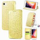 For iPhone SE 2022 / SE 2020 / 8 / 7 Blooming Mandala Embossed Pattern Magnetic Horizontal Flip Leather Case with Holder & Card Slots & Wallet(Yellow) - 1
