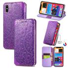 For iPhone X / XS Blooming Mandala Embossed Pattern Magnetic Horizontal Flip Leather Case with Holder & Card Slots & Wallet(Purple) - 1