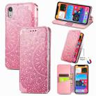 For iPhone XR Blooming Mandala Embossed Pattern Magnetic Horizontal Flip Leather Case with Holder & Card Slots & Wallet(Pink) - 1