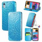 For iPhone XR Blooming Mandala Embossed Pattern Magnetic Horizontal Flip Leather Case with Holder & Card Slots & Wallet(Blue) - 1