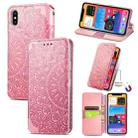 For iPhone XS Max Blooming Mandala Embossed Pattern Magnetic Horizontal Flip Leather Case with Holder & Card Slots & Wallet(Pink) - 1