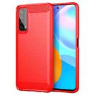 For Huawei P Smart 2021 Brushed Texture Carbon Fiber TPU Case(Red) - 1